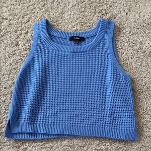 Lulu's Blue Ribbed Sleeveless Crop Tank